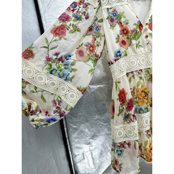 Avec Les Filles Floral Lace Trim Long Sleeve Boho Dress Size 4 - Picture 5 of 13